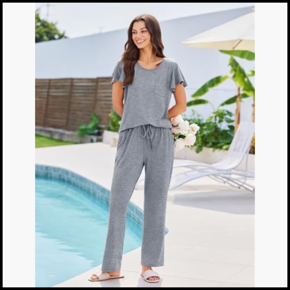 Polyester Blend Pajama Set With Pockets, Comfy Lo… - image 5